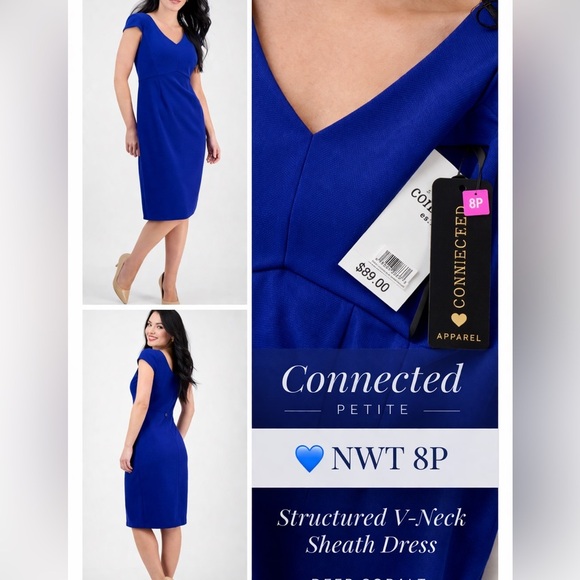 connected apparel Dresses & Skirts - Connected Petite Blue Midi Dress Sheath Size 8P NWT Work Career Office